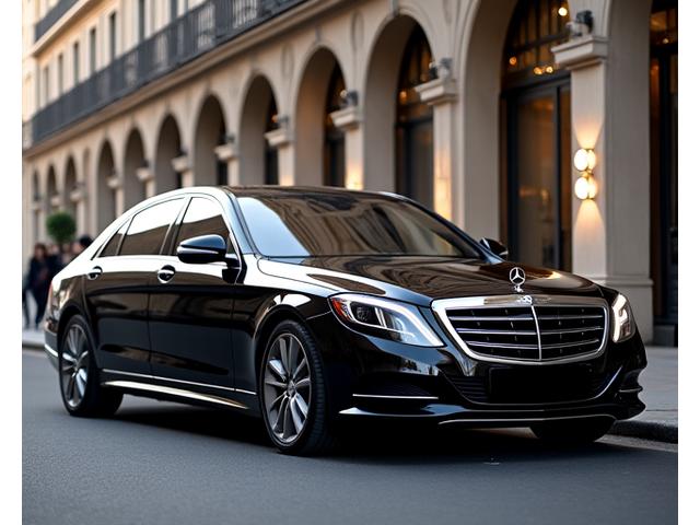 Berline Mercedes Classe S noire, vue extérieure